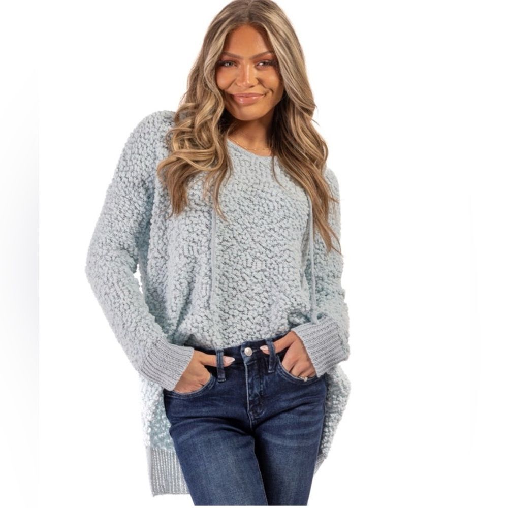 NWT! Miracle Light Blue Textured Women's Crew Neck Hooded Sweater
